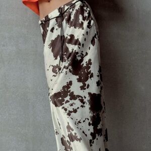 Zara Cow Print Brown and Cream Women's Midi Skirt